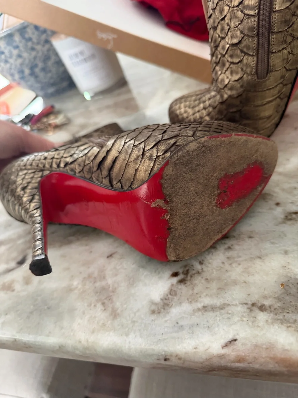 Christian Louboutin Feticha Booty Python Bronze 39.5 - Picture 4 of 8